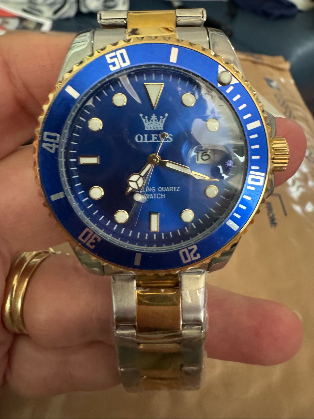 Rolex Vibes  Mens Blue And Gold Stainless Steel Quartz Watch